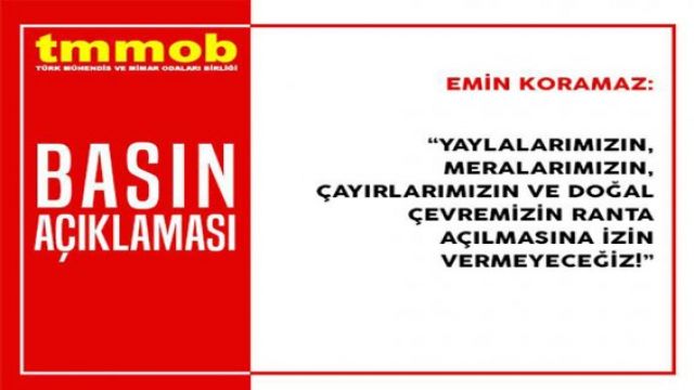 Yayla statüsünün kaldırılmasına TMMOB'dan tepki